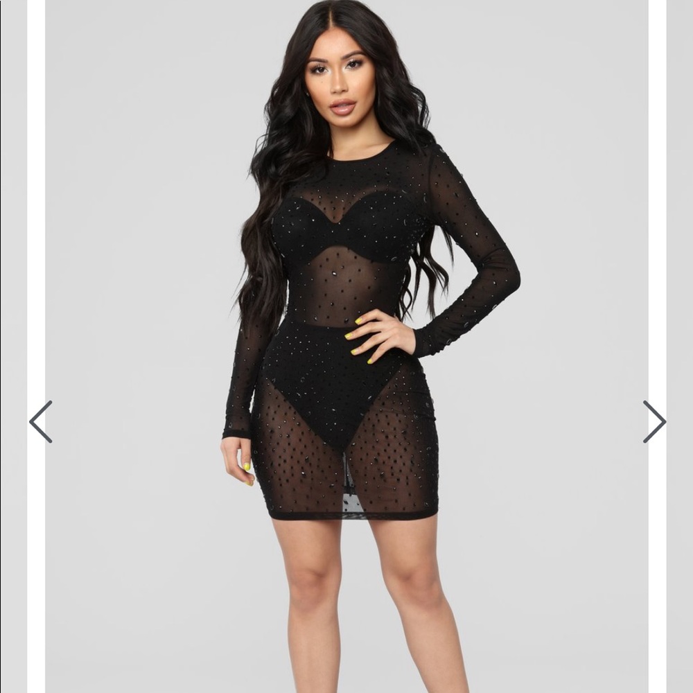 Glide Like An Angel Rhinestone Dress - Black
